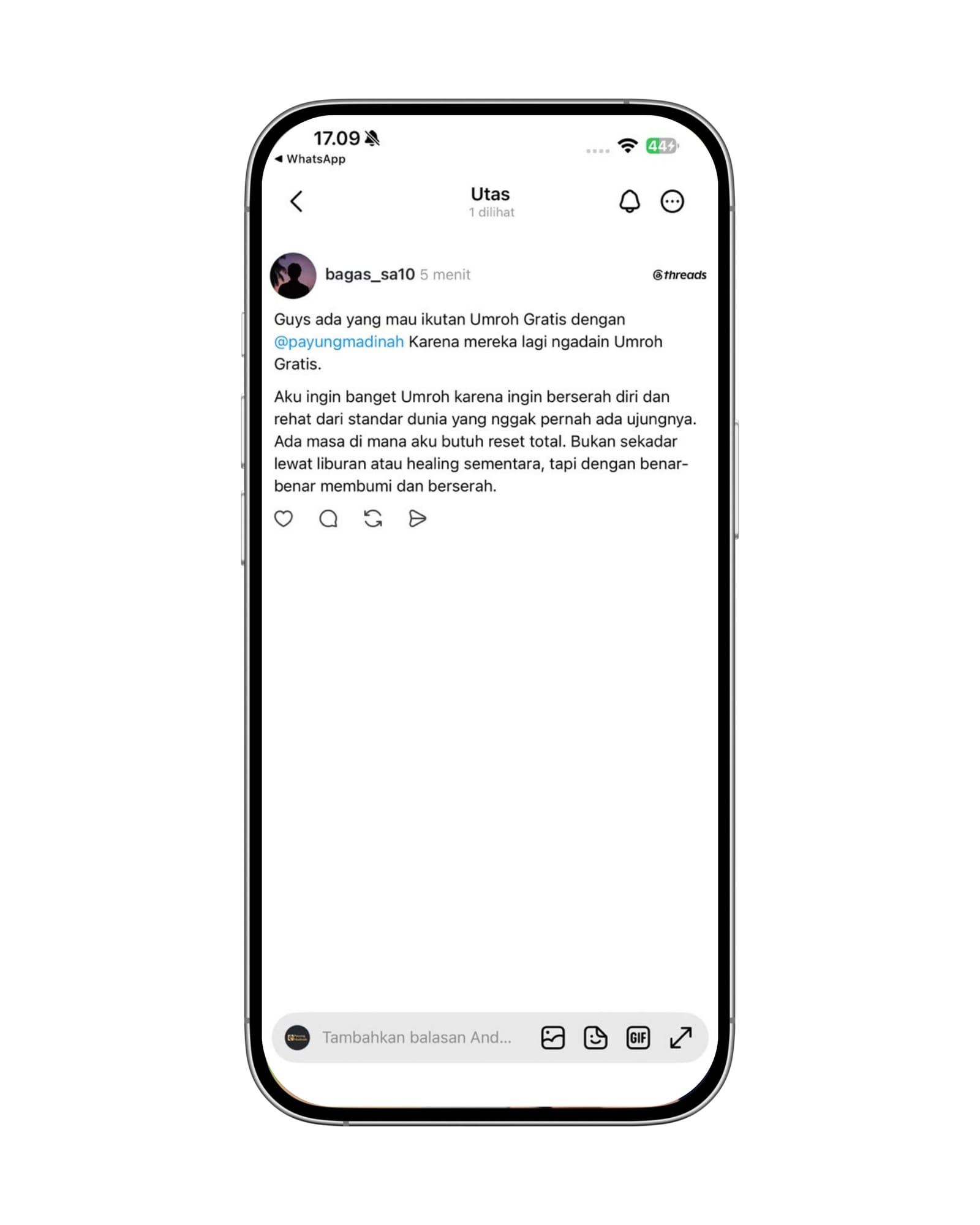 Contoh Konten Ajakan Umroh Gratis - Threads